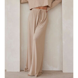 SOLD* Bumpsuit Cloud Wide Leg Pants Oat Small Elastic Drawstring Maternity